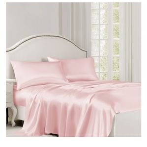 Pink satin pillowcases with sheets